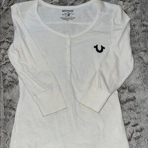 True Religion white quarter Sleeve Henley